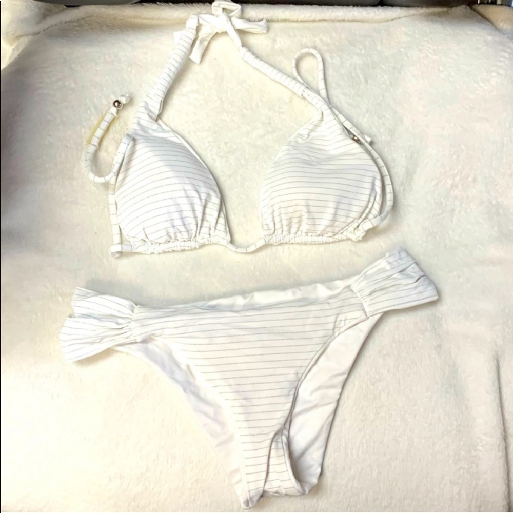 Vitamin A White with Silver Pinstripes Reversible Bikini Size 4